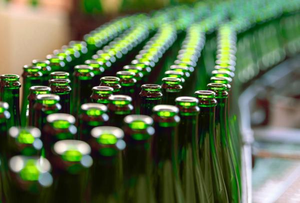 Wine bottles on filling line